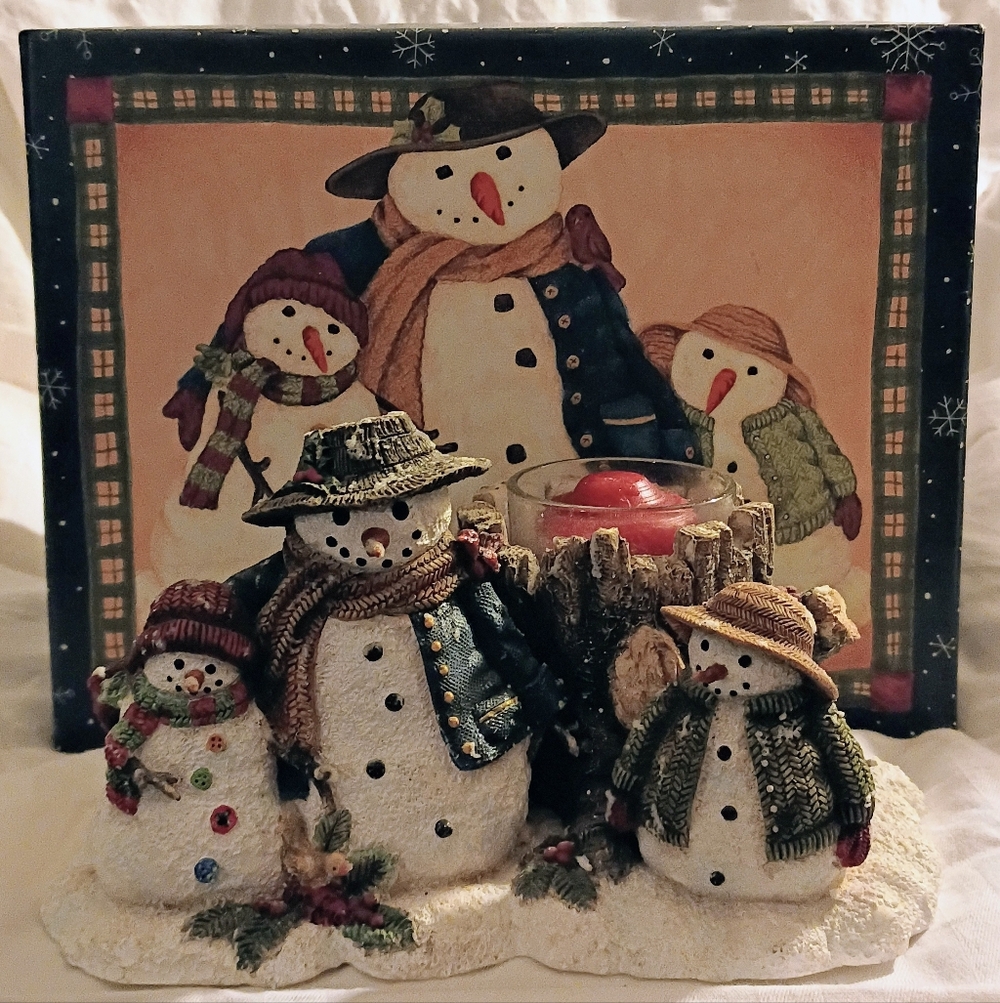 Vintage Lang Candles "Snow Buddies" Votive Candle Holder And Box